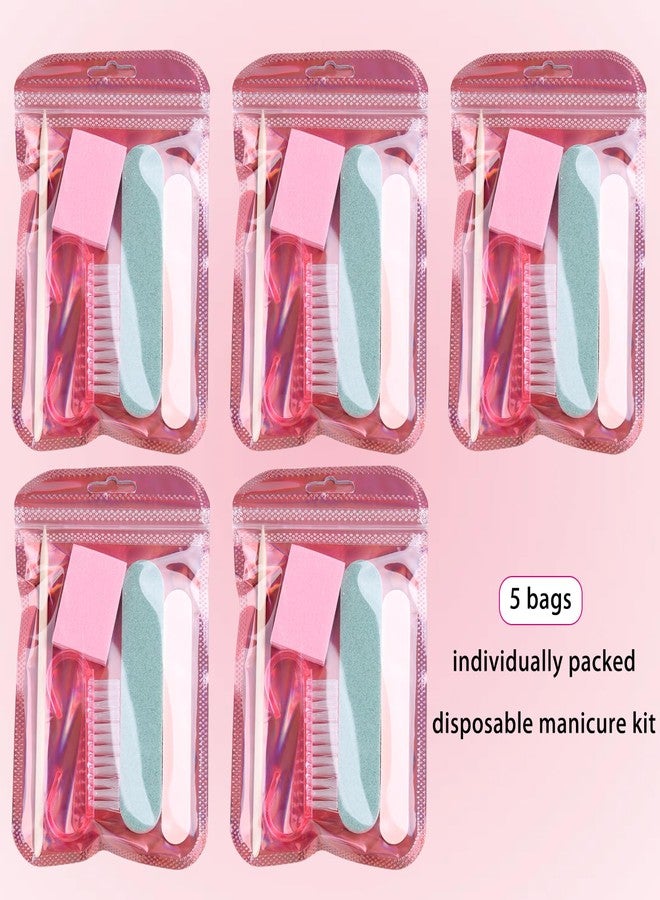 Fcozpjk Disposable Manicure Kit Basics 5PCS Nail Kit, Mini Nail Files Buffers Bulk Handle Grip Brush Orange Wood Stick Individually-Packed Pedicure Set for Fingernails Toenails Salon Supplies 5 Packs - Image 2